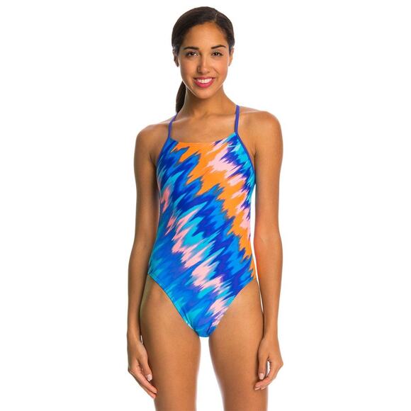 Nike Immiscible Performance Cut Out One Piece Swimsuit Womens 6 Tie Dye Blue - Picture 1 of 7